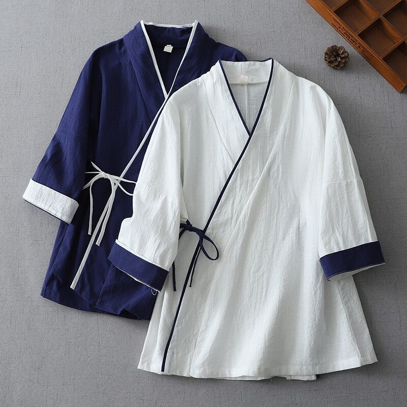 Retro Chinese-Style Improved Hanfu Women's Tie-Front Cotton-Linen Shirt with Diagonal Collar V-Neck Top, Plus-Size Cardigan, Zen-Inspired Tea Attire Retro Chinese-Style Improved Hanfu Women's Tie-Front Cotton-Linen Shirt with Diagonal Collar V-Neck Top, Plus-Size Cardigan, Zen-Inspired Tea Attire