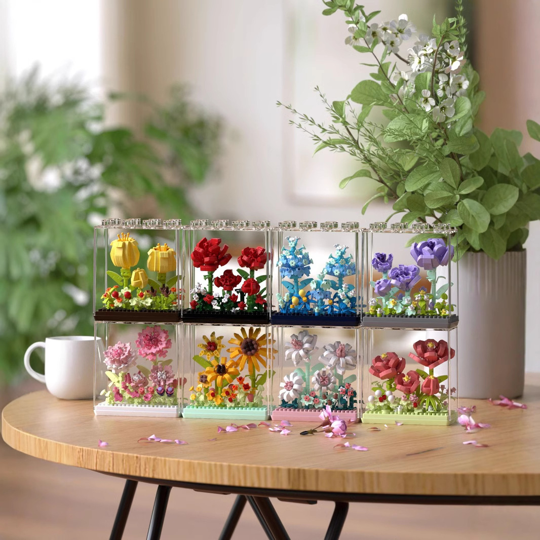 Chao Yue Creative Building Blocks Immortal Flowers Rose Flower Children's Assembly Gift Cross-border Flowers Shelf Decor Desk Compatible with LEGO