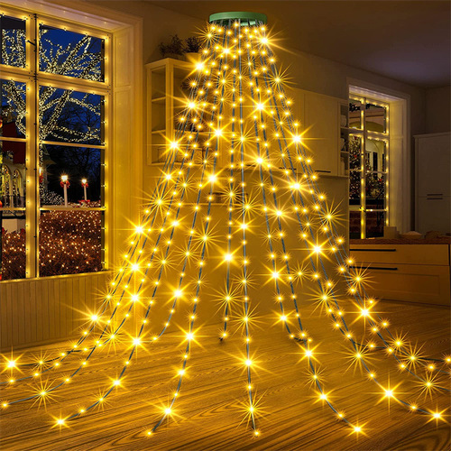 New LED Ring Top Lights Christmas Tree Lights Low Voltage Five-Star Waterfall Hanging Tree Water Flow Christmas LED Light String