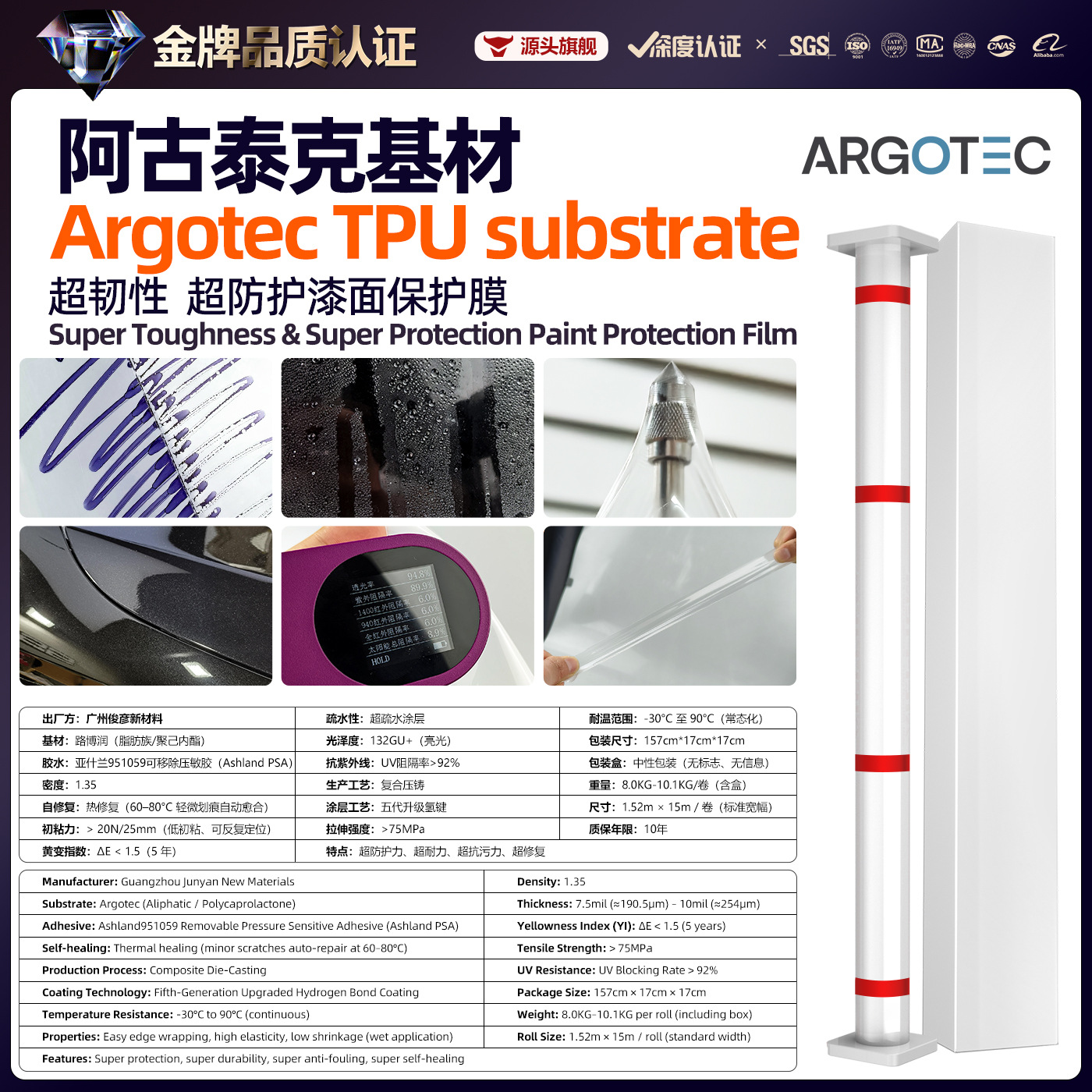 TPU invisible película adhesiva de ropa de automóvil Agustec sustrato película protectora de pintura transparente película PPF fábrica de fuente de auto-reparación