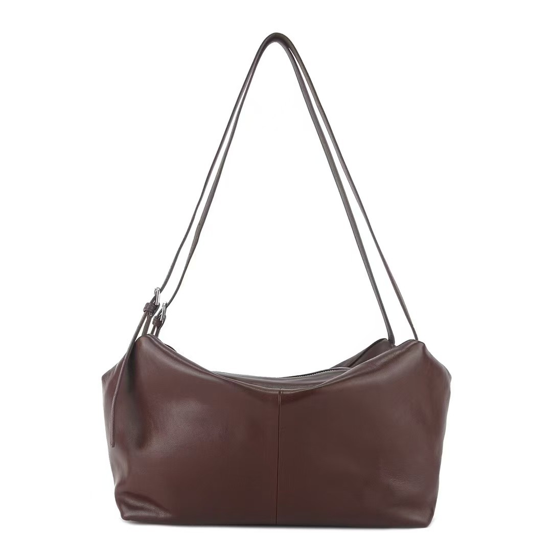 Korean Style New Top Grain Vegetable Tanned Leather Tote Bag For Women, Large Capacity Commuter Underarm Shoulder Bag, Boston Bag - Thumbnail 6