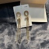 Long silver needle with tassels, zirconium with bow, earrings, silver 925 sample, internet celebrity, diamond encrusted