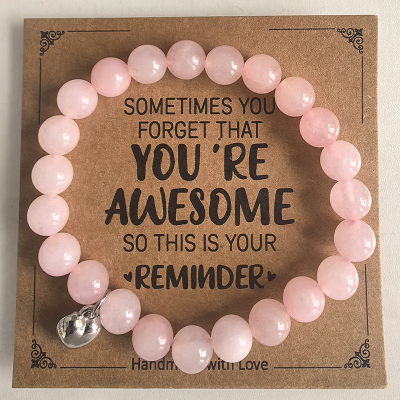 8mm Rosa cebra cuentas de piedra pulsera con tarjeta de regalo de vacaciones hombres y mujeres amistad amor pulsera de cuentas al por mayor venta caliente