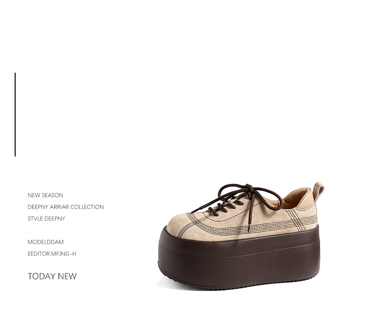 Giày sneaker nữ chunky đế dày mũi tròn phối màu dây buộc cổ thấp thu đông da thật — màu đen, màu mơ chi tiết 7