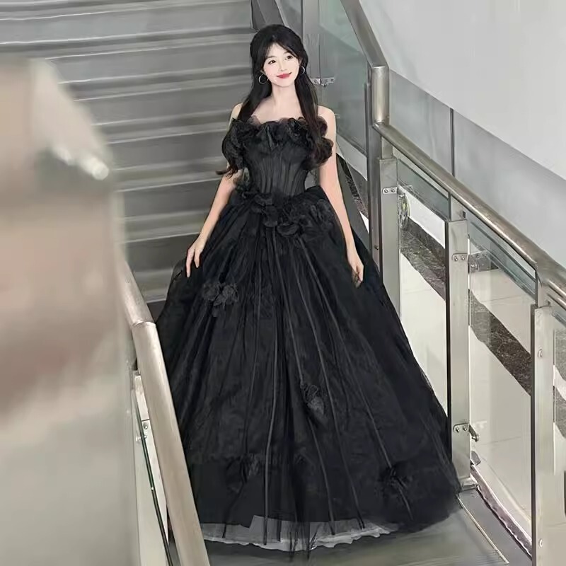 Black Princess Tutu Evening Dress for Women 2026 New Style for 18Th Birthday, Coming-Of-Age Ceremony, Student Art Exam, Long Dress