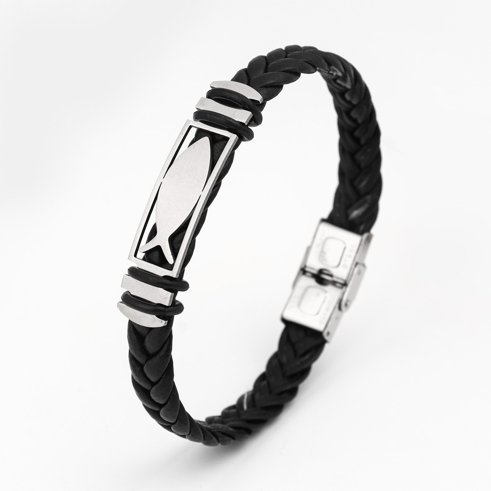 20g Weight Bangle Classification Leather Chain Material 1 Piece Quantity Holiday, Daily Occasion 304 Stainless Steel, Pu Leather Material Solid Color Pattern All Seasons Season Men's Gender Plating Design Retro, Punk Style Retro Punk Solid Color 304 Stainless Steel Pu Leather Plating Men's Bangle Men Cord & Leather Bracelets 8