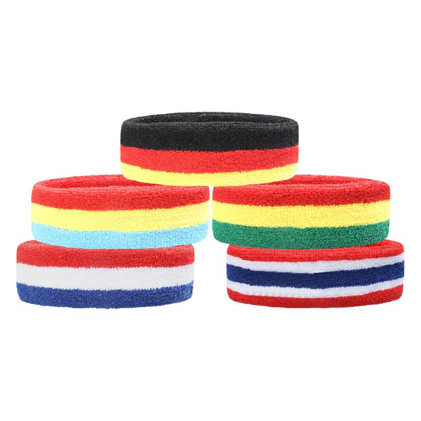 Polyester-Cotton Color-Blocked Headband for Women, Sports Sweat-Absorbing Towel Headband, Wrist Protection, Fitness Elastic Sweat-Absorbing Breathable Lightweight Wholesale