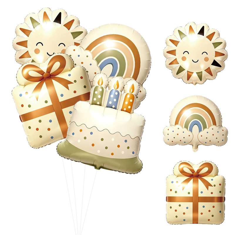 Single-card sun-shaped aluminum foil balloon, paper card packaging, colorful polka dot cloud-shaped cake gift box, birthday balloon