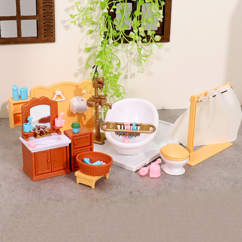 Miniature Mini Doll House Bathtub Swimming Pool Bathroom suit Playhouse Washbasin Furniture Toy Simulation Model