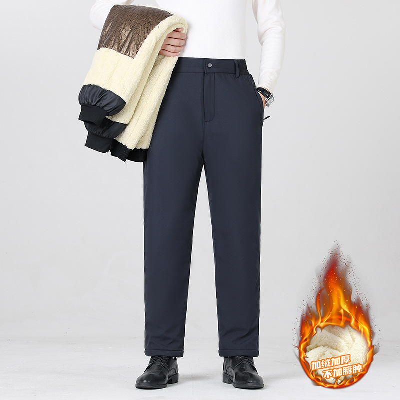 包邮冬季男士裤子羊羔绒加绒加厚休闲西裤石墨烯保暖棉裤中老年长