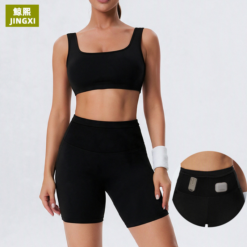 Cross-border Amazon Russia fitness set outdoor sports mesh waist yoga tight shorts and tank top two-piece set Cross-border Amazon Russia fitness set outdoor sports mesh waist yoga tight shorts and tank top two-piece set