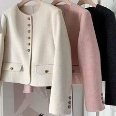 十三行秋冬新款毛呢外套女小香风气质短款小个子上衣品牌女装批发