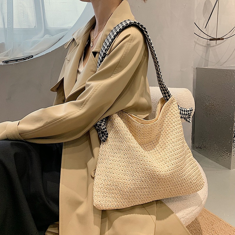 Bolsa de paja de verano de gran capacidad para mujeres 2024 nueva playa vacaciones bolsa de hombro de viaje bolsa de balde de agua