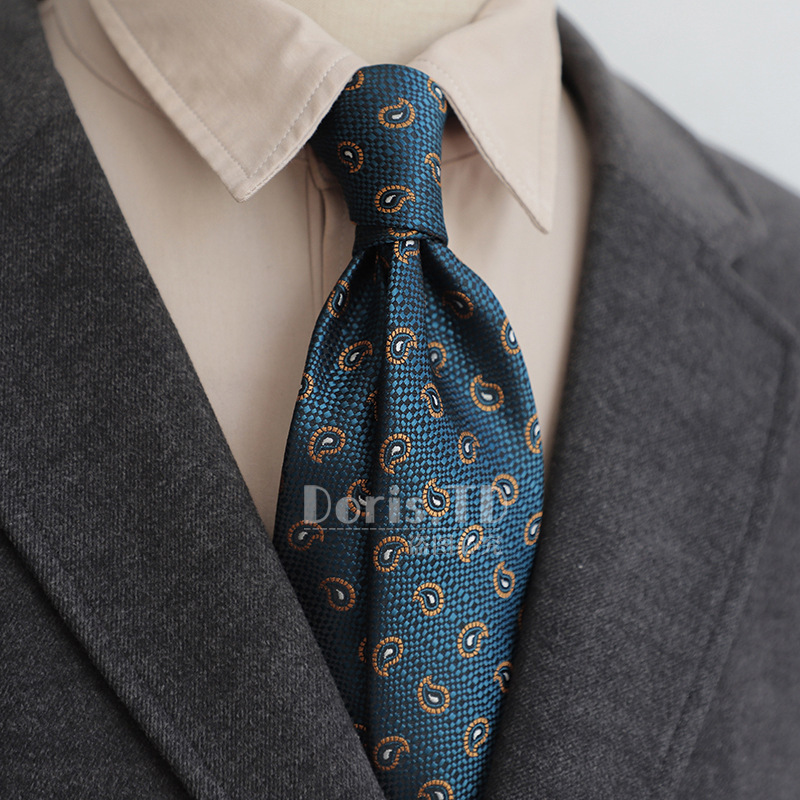 Fábrica al por mayor estilo coreano retro 8cm lujo ligero casual formal desgaste azul marino verde marrón patrón de los hombres traje empate