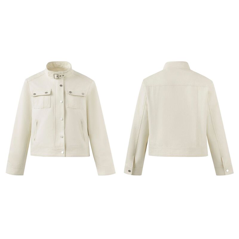 STAFFPICK American retro slim-fit, straight-shoulder, stand-up collar jacket, women's trendy short motorcycle jacket, top W365