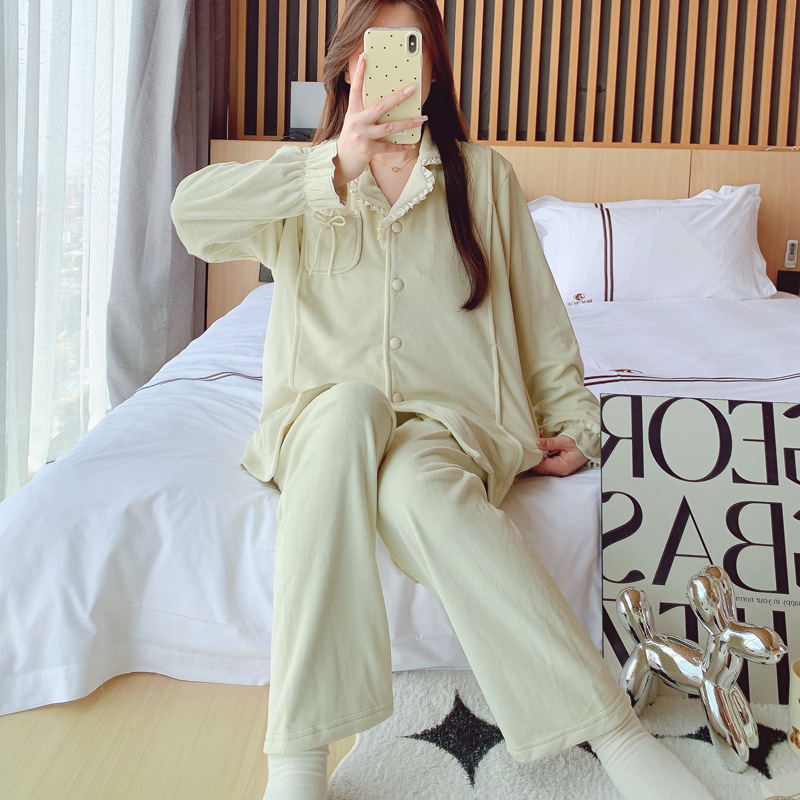 2025 Autumn New Maternity Wear Autumn/Winter Coral Fleece Pajamas for Pregnant Women Milk Fleece Nursing Clothes
