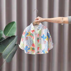 子供用花柄シャツ、男の子と女の子用のシフォンシャツ、ベビー春秋用薄手長袖日焼け止めシャツ、シフォン通気性