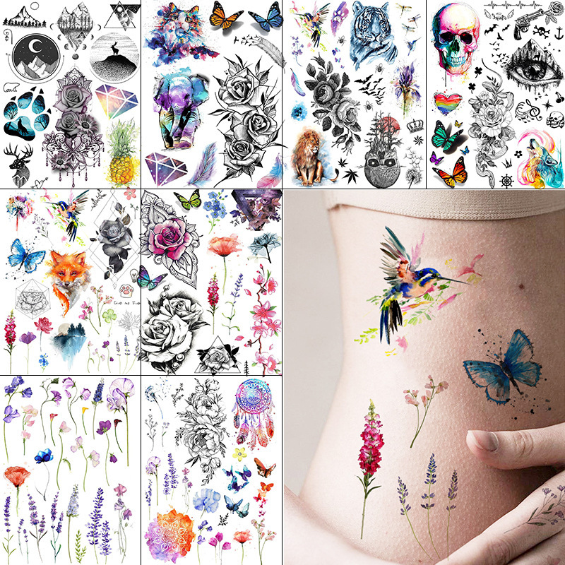 Ins colorful temporary tattoo stickers cross-border long-lasting flower and animal stickers TK European and American SHEIN Amazon Tattoo