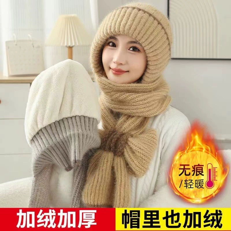 П Keep warm демисезонная вязаная шапка шляпа шарф увеличенная толщина с защитой шеи корейский стиль