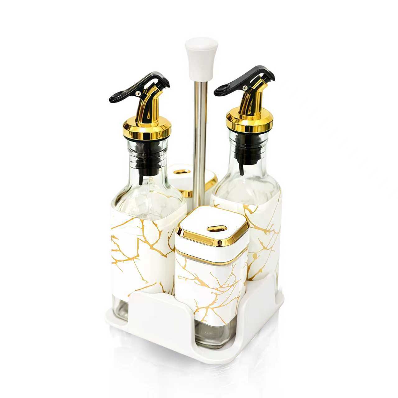 Oil and vinegar bottle (gold and white stripes)