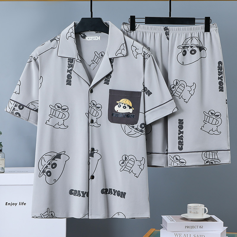 Thin Short-Sleeved Shorts Cotton Pajamas Summer Men's Plus Size Plus Size Cartoon Youth Home Clothes Suit Summer
