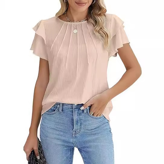 summer shirt for leisure with a round collar