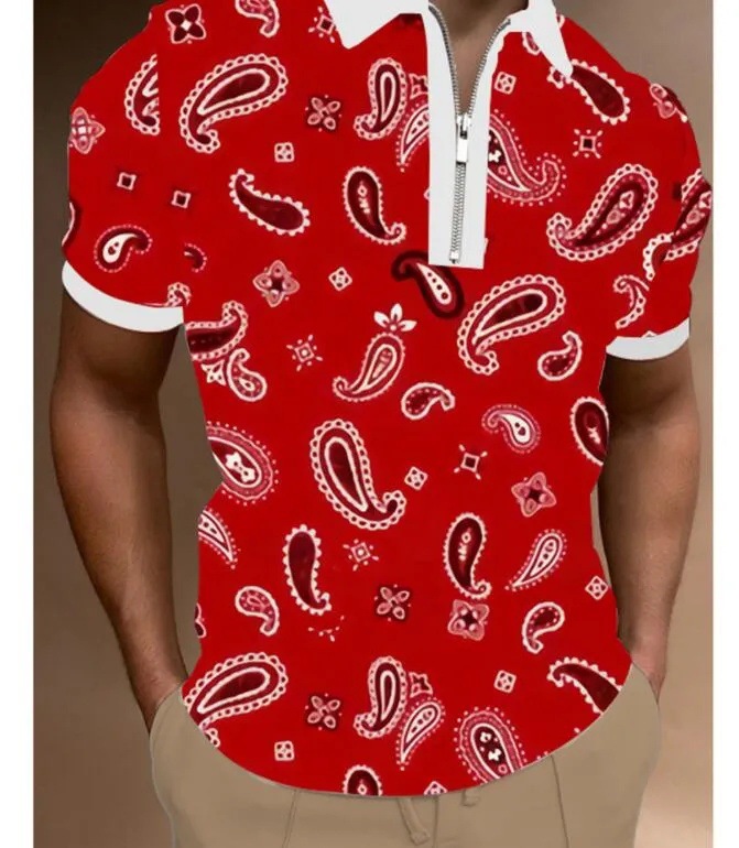 Camisa POLO con cremallera de manga corta transpirable de malla suelta de vacaciones de verano para hombres 2024 venta caliente impresión digital 3D