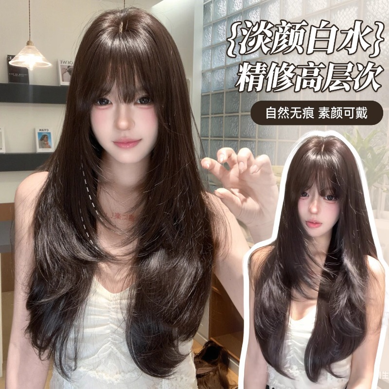 Shuying【Elegant White Water】High-End Long Straight Black Wig for Women, Full Head, Stylish Internet Celebrity Natural Full Wig