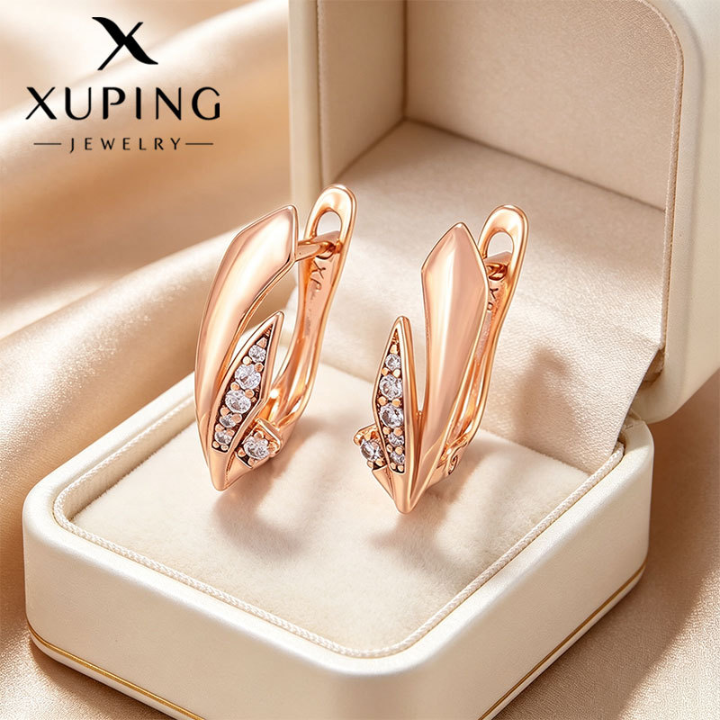 Aretes de Hoja Geométrica de Aleación de Cobre Chapado en Oro de 18K para Mujer