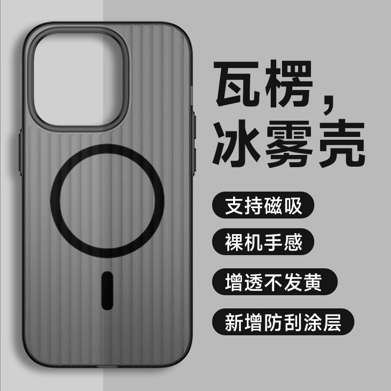 適用iPhone15磁吸手機殼冰霧磨砂半透蘋果14PROMAX瓦楞防摔12護套