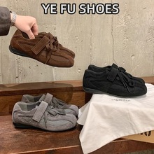 牛皮版~苏茵茵同款魔术贴平底芭蕾德训鞋复古系带平底休闲鞋女