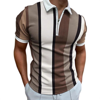Polo Shirt Zipper Men's T-Shirt 3D Printed Stripesd Pattern Short-Sleeved International Station Teum Aliexpress Amazon Cross-Border