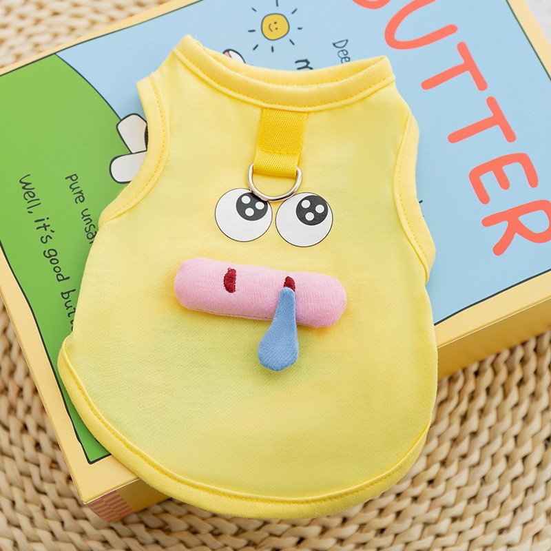 Primavera y verano perro lindo dibujos animados divertido gran bolsillo de ganso blanco chaleco de tracción perro pequeño gato perro mascota ropa