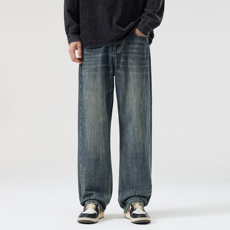 Shanggu Men's Wear Spring and Autumn New Loose Straight Casual Jeans Men's American Street Style Vintage Washed Pants