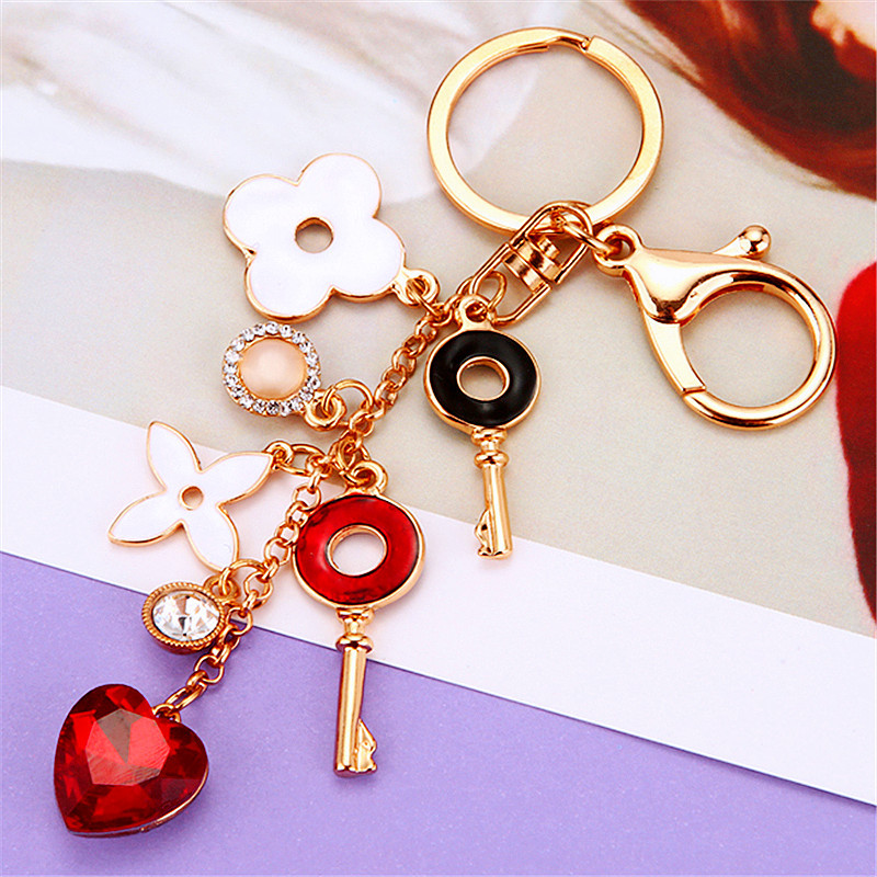 Fashion Heart Shape Ship Flower Alloy Enamel Plating Inlay Zircon Unisex Keychain 1 Piece display picture 1