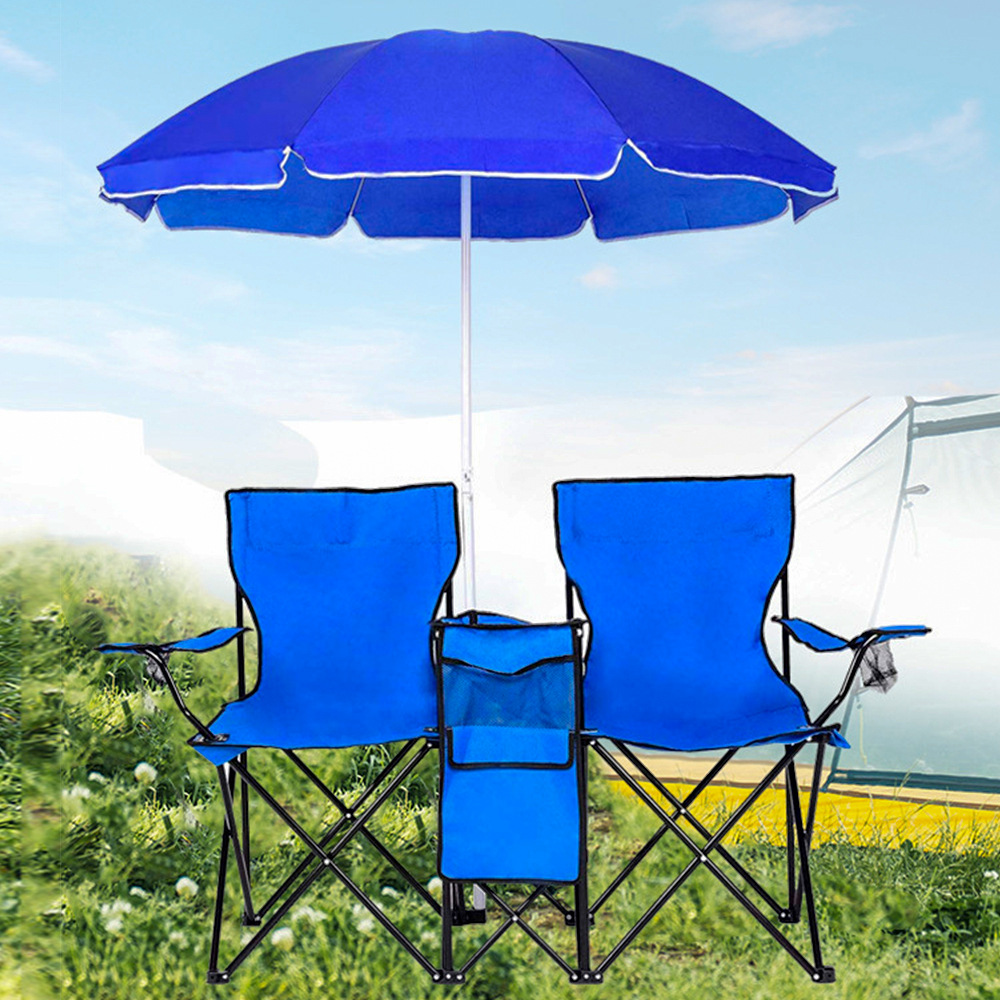 Sunshade Ice Pack Double Chair Portable Umbrella Shed Sun Protection Folding Chair Outdoor Camping Leisure Armrest Picnic Chair
