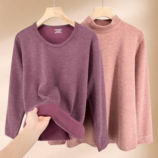 Thermal Underwear for the Elderly, Women's Tops, Single-Piece Autumn and Winter Mother's Round Neck, German Velvet, Loose, Middle-Aged and Elderly Middle Collar