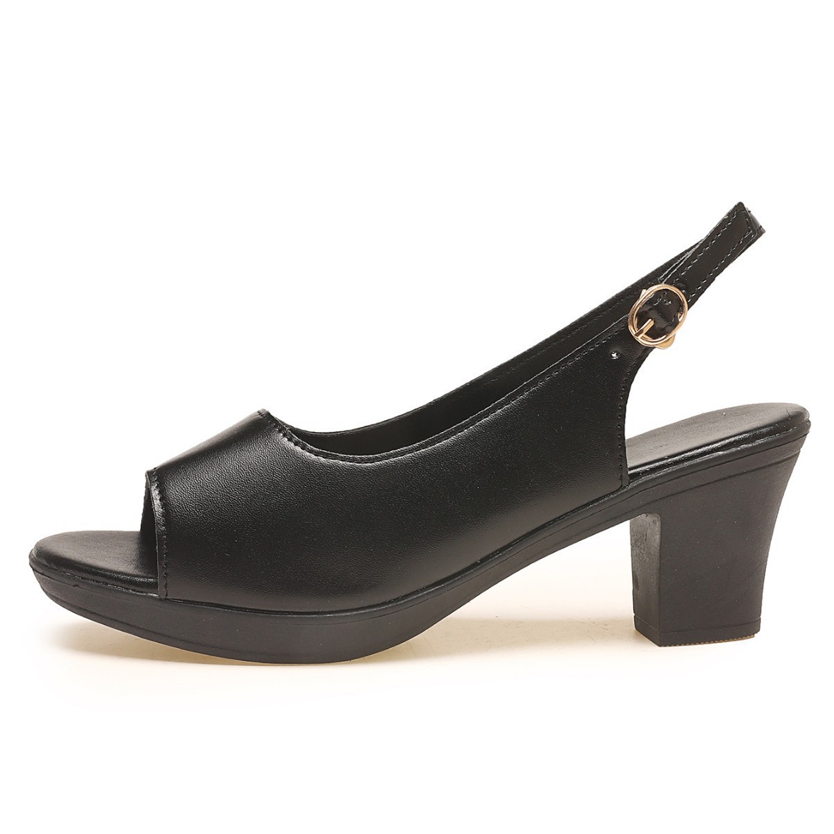 Zapatos de mujer de comercio exterior de tacones gruesos con hebilla de cabeza redonda, zapatos de verano nuevos temperamentos de dama elegantes sandalias de tacones altos