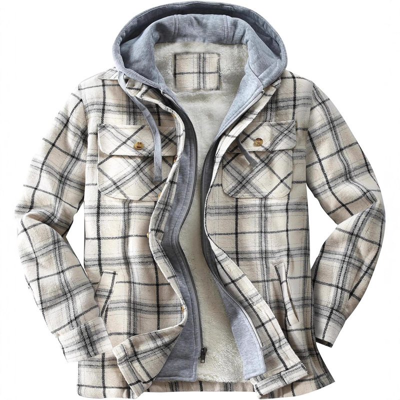 European and American Men's Velvet Jacket Amazon Flannel Long-Sleeved Hooded Velvet Thickeneded Loose Plaid Men's Jacket European and American Men's Velvet Jacket Amazon Flannel Long-Sleeved Hooded Velvet Thickeneded Loose Plaid Men's Jacket