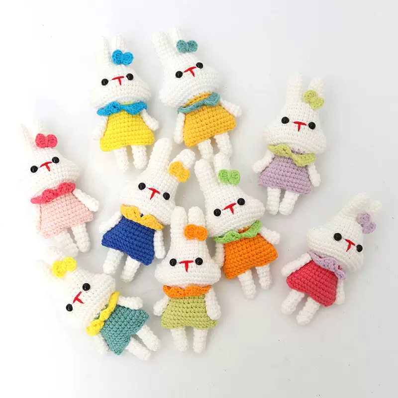 成品手工钩织小兔挂件毛线针织钥匙扣挂饰编织卡通小玩偶包包挂饰
