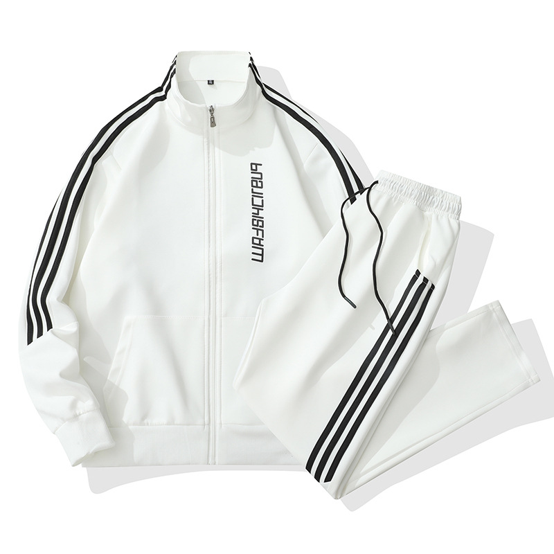Otoño de tres barras de cuello de vestir ropa deportiva para hombres running fitness juvenil con traje blanco comercio exterior