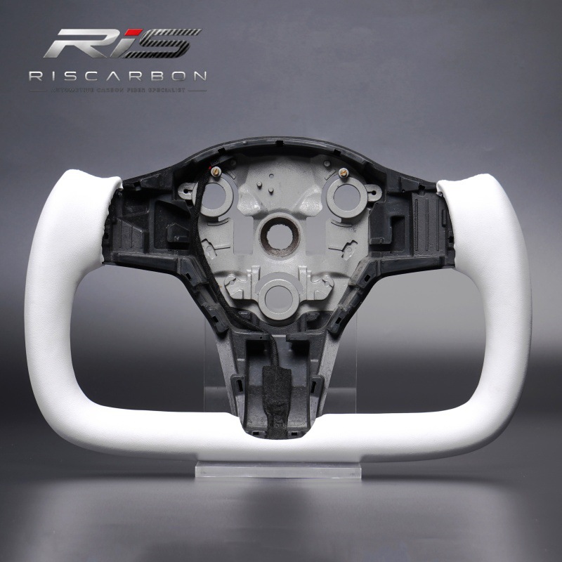 Suitable for Tesla Model 3 Model Y Half-Style Yoke Steering Wheel Modification with Heating, Off-White Color