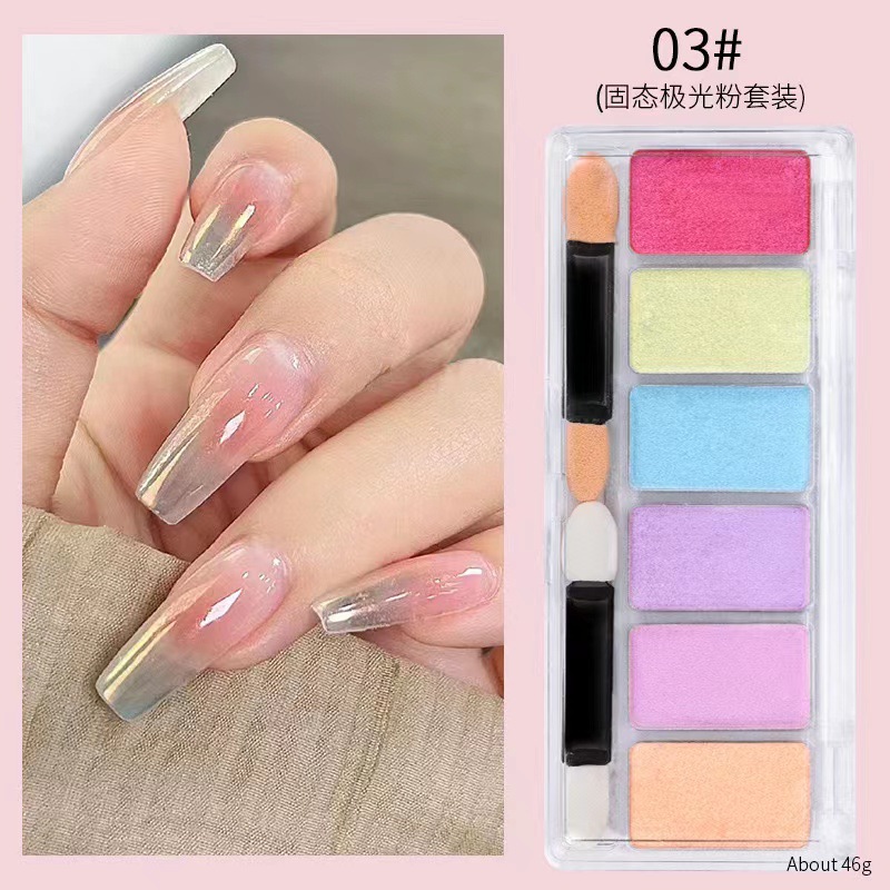 Uñas 6 color sólido mágico espejo polvo traje joyería sombra de ojos placa mágica espejo polvo láser sólido Hada Aurora polvo al por mayor
