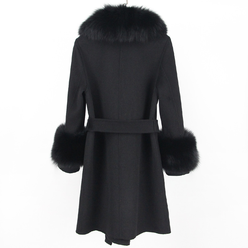 Abbigliamento da donna Cappotto in cashmere double face con pelliccia per donna Autunno e inverno Colletto da completo Caldo e sottile Cappotto in lana di alta qualità per donna_voghion.com