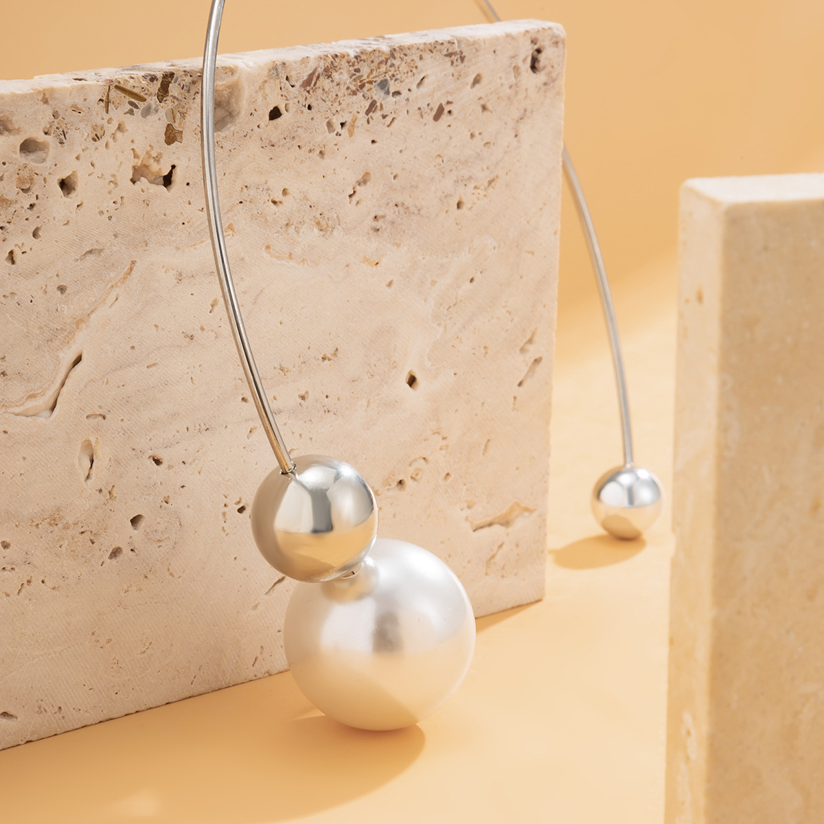 Retro Geometric Imitation Pearl Copper Choker Plating Copper Necklaces