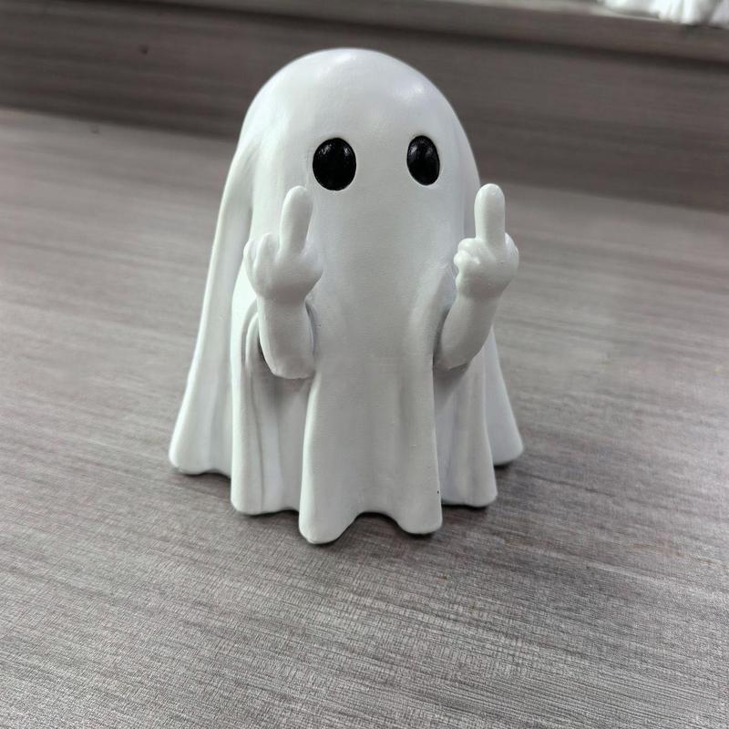跨境爆款Middle finger Cute Ghost万圣节装饰中指幽灵树脂桌面|undefined