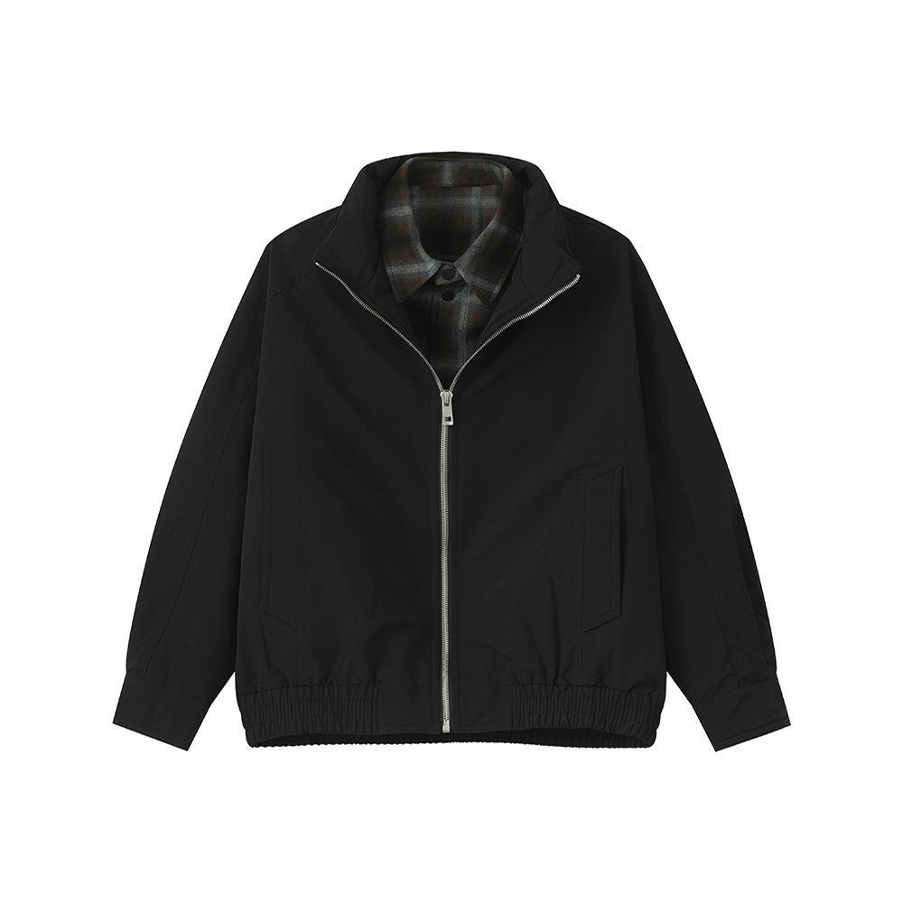 MTLCLOTHES Hombres| Nicho falso de dos piezas camisa a cuadrícula 90% blanco chaqueta con cremallera casual