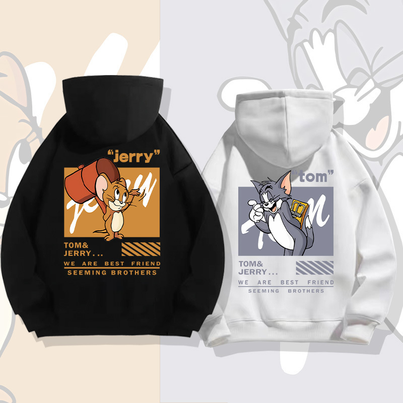 American-style Retro Cartoon Hooded Sweatshirt Men's Parent-child Autumn Teenagers Fashion Brand Loose Shoulder Long-sleeved Clothes Jacket