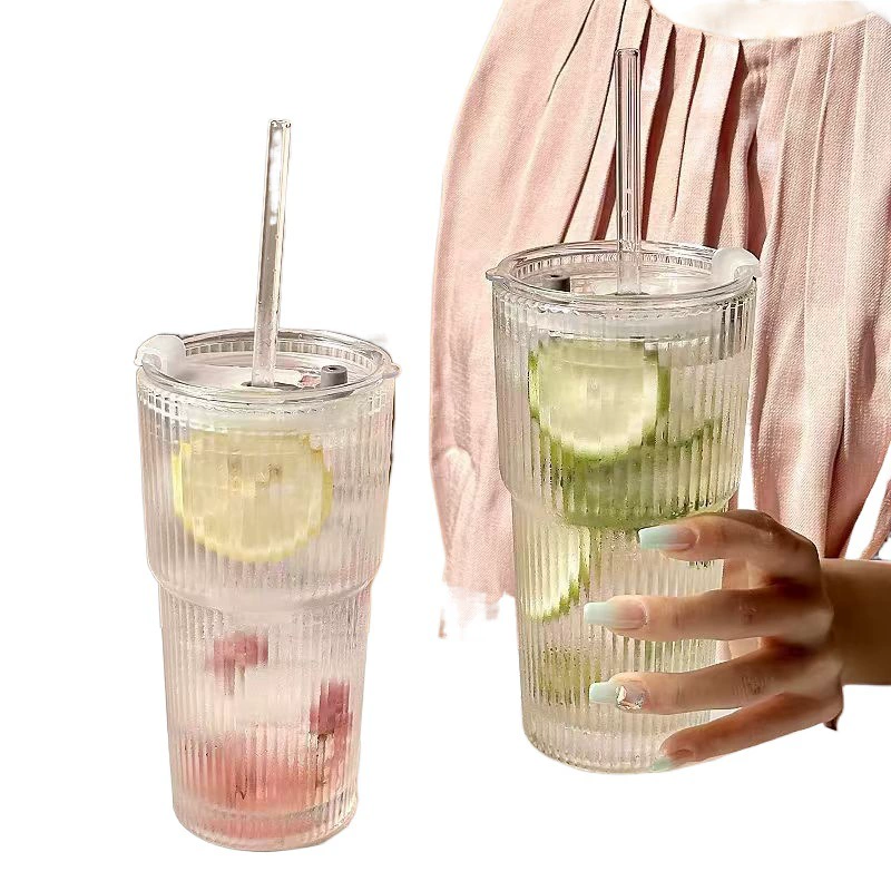 Капacious high quality coffee glass, straw with glass