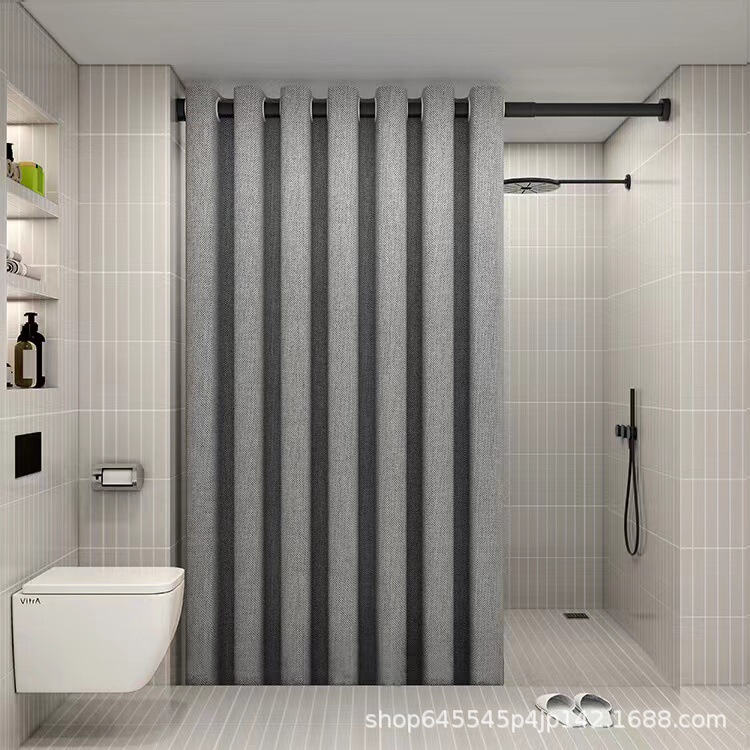 Shower curtain bathroom waterproof curtain mildew partition warm shading high-grade hanging curtain Roman hole wet and dry separation shower bath